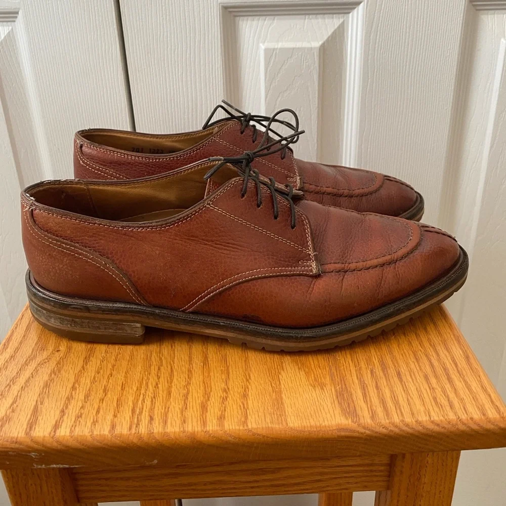 VINTAGE Zelli Cognac Pebbled Leather Moustache Clipper Split Apron Toe Derby 10M